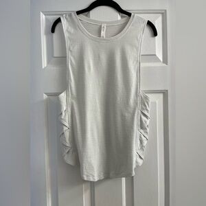 Lululemon Varcity White Striped Muscle Tank Top with Criss Cross Sides